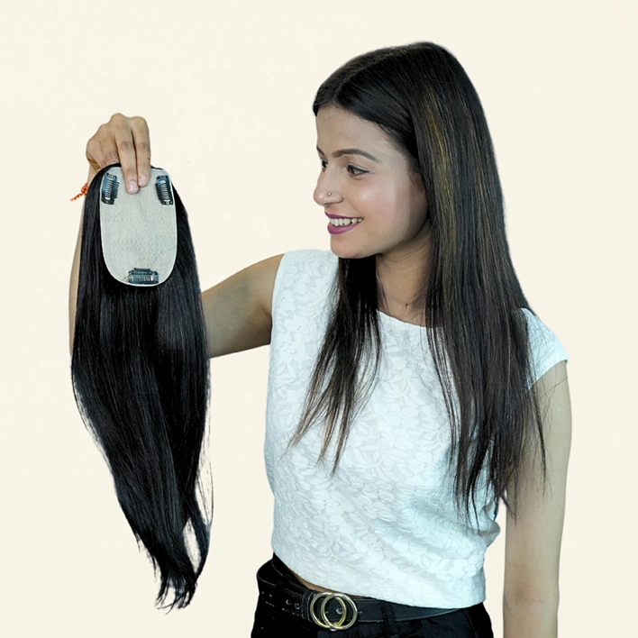 Silk Top (Crown Topper with 3 Clips) – Lightweight & Natural Volume